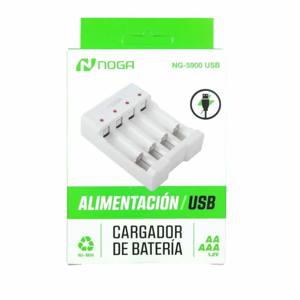 CARGADOR USB PILAS X 4 RECARGABLES NOGA-5900 miniatura 2