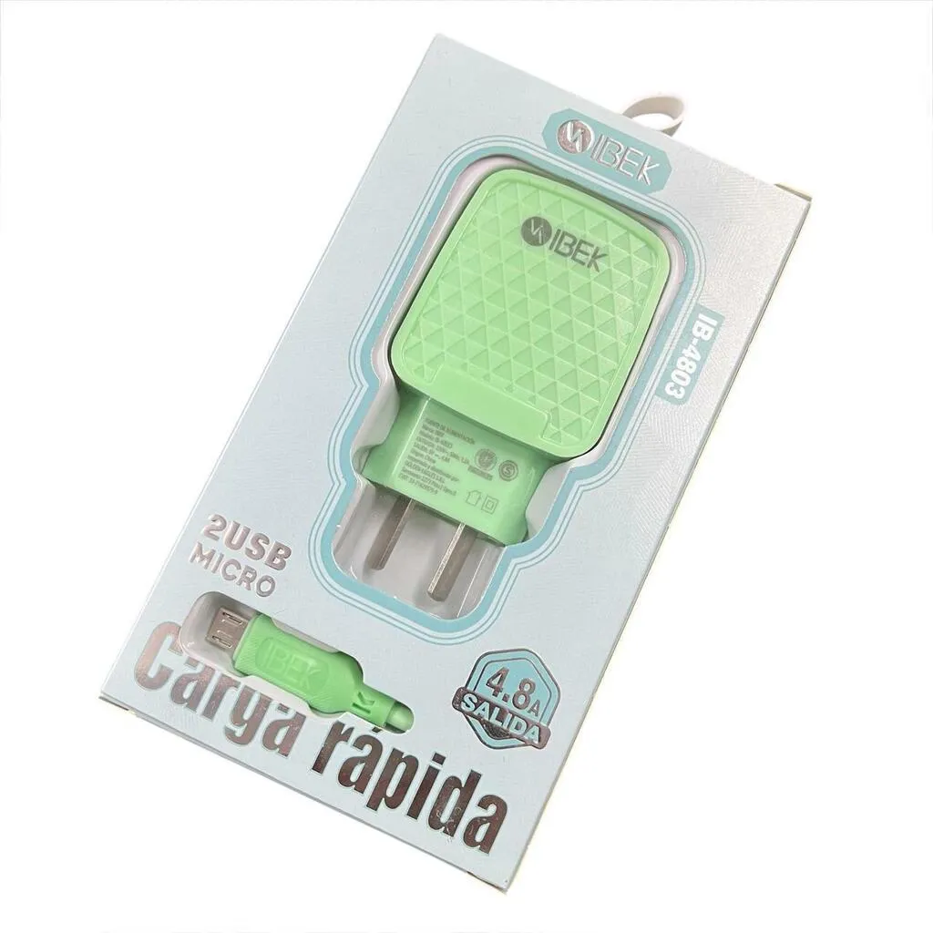 CARGADOR IBEK 2 SALIDAS USB + CABLE MICRO USB IB-4803 miniatura 2