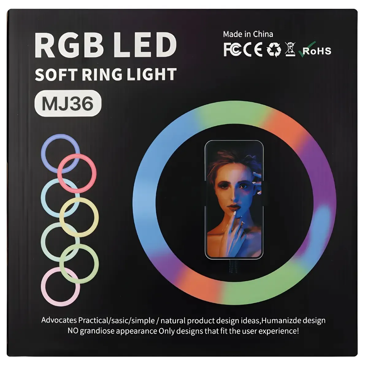 ARO DE LUZ 36cm MJ36 RGB/CALIDA/FRIA SIN TRIPODE